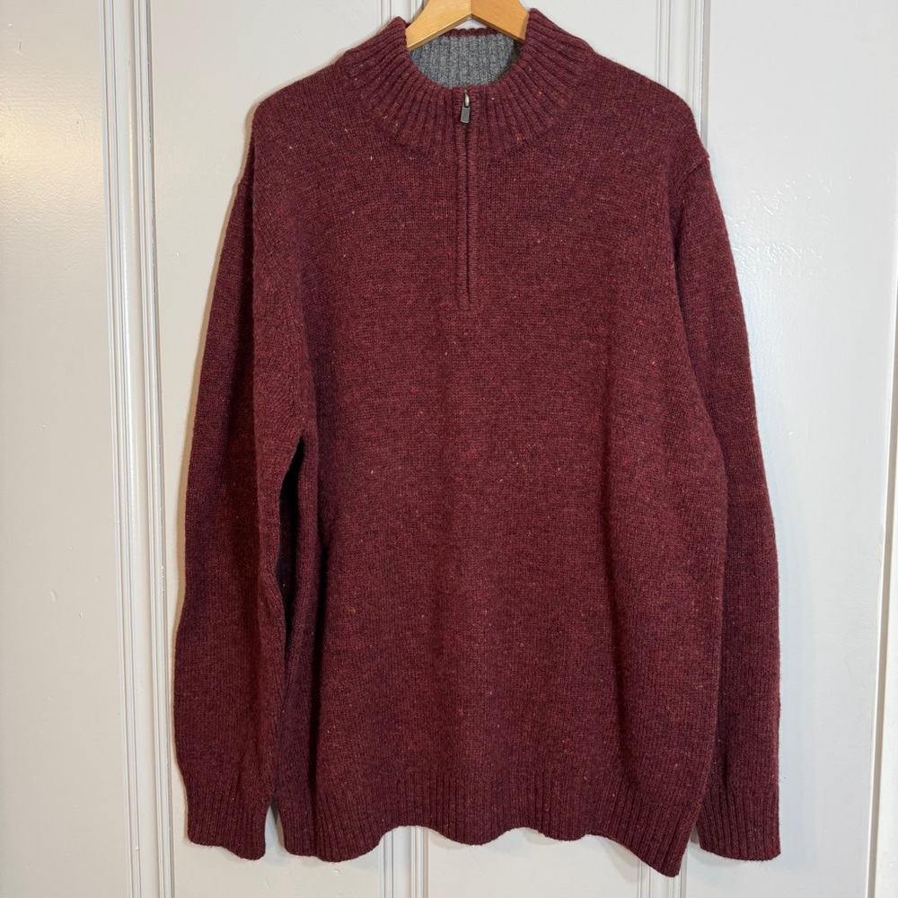 Vintage L.L. Bean Shetland‎ Wool Sweater Corduroy Elbow Patches Maroon Warm XL